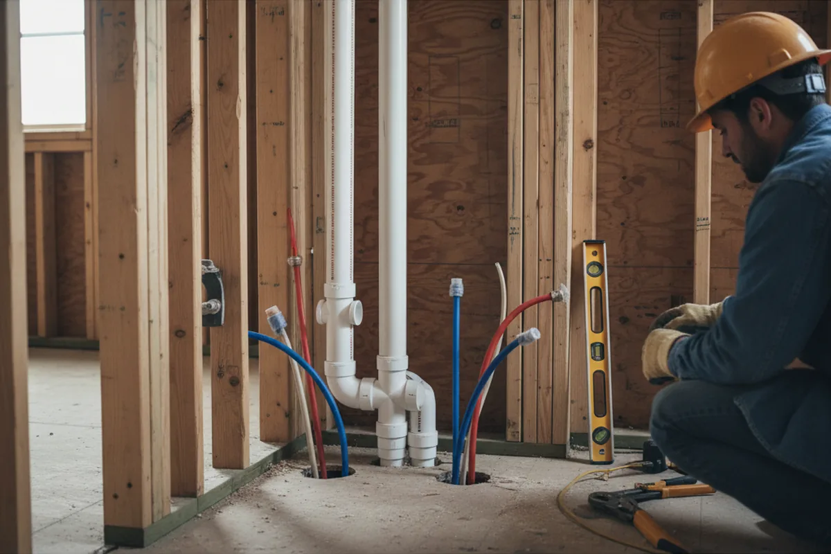 Drain and supply rough-in during Sump Pump Repair in Chesapeake